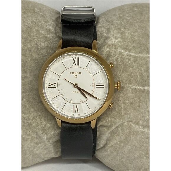 Fossil FTW5018 Women's Black Leather Analog White Dial Hybrid Smartwatch XX691 - Picture 1 of 12